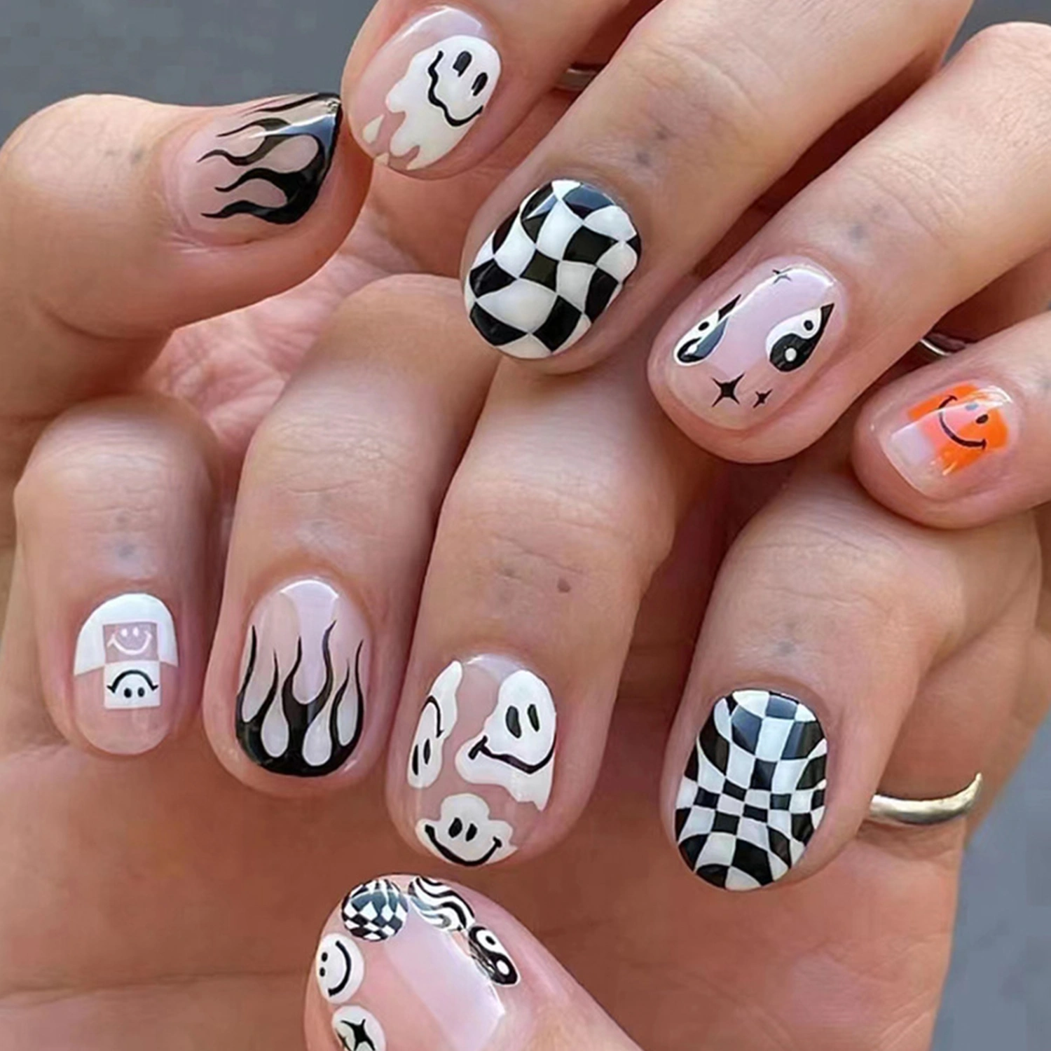 Halloween Fake Nails, DIY Ghost False Nail Tips Manicure Nail Art