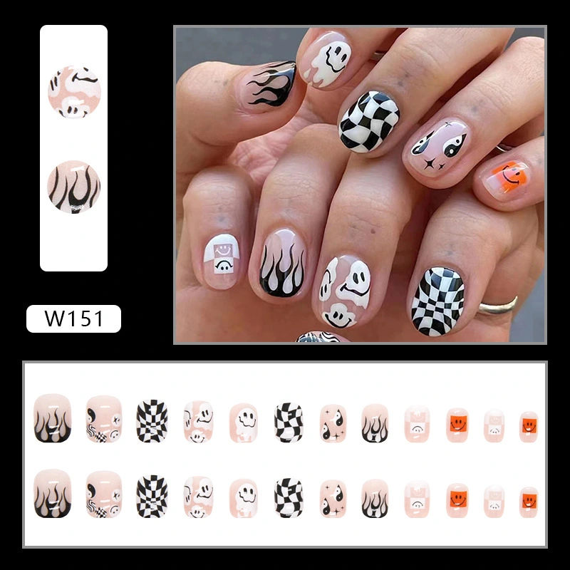 Halloween Fake Nails, DIY Ghost False Nail Tips Manicure Nail Art