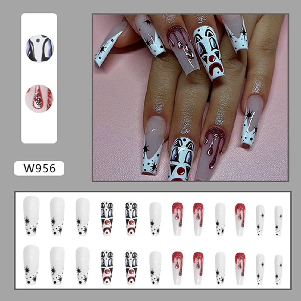 Halloween Press on Nails 24Pcs Long Fake Nails Clown Square Nails