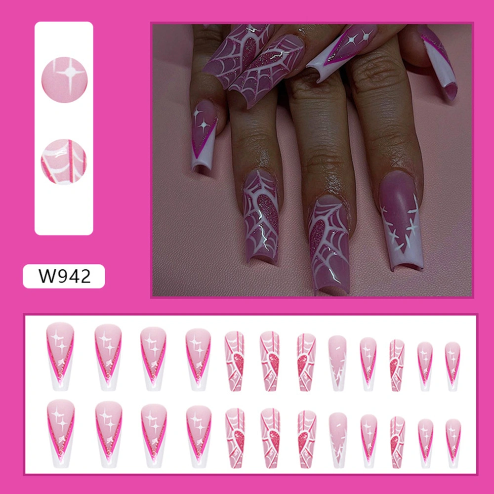 Halloween Press on Nails 24Pcs Long Fake Nails Glossy Heart Nails