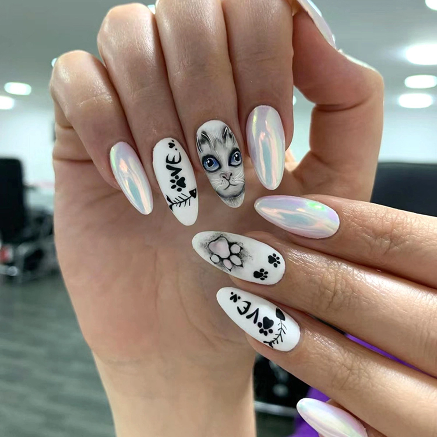 Halloween Press On Nails Almond, Full Cover Fingernails Fake Nails