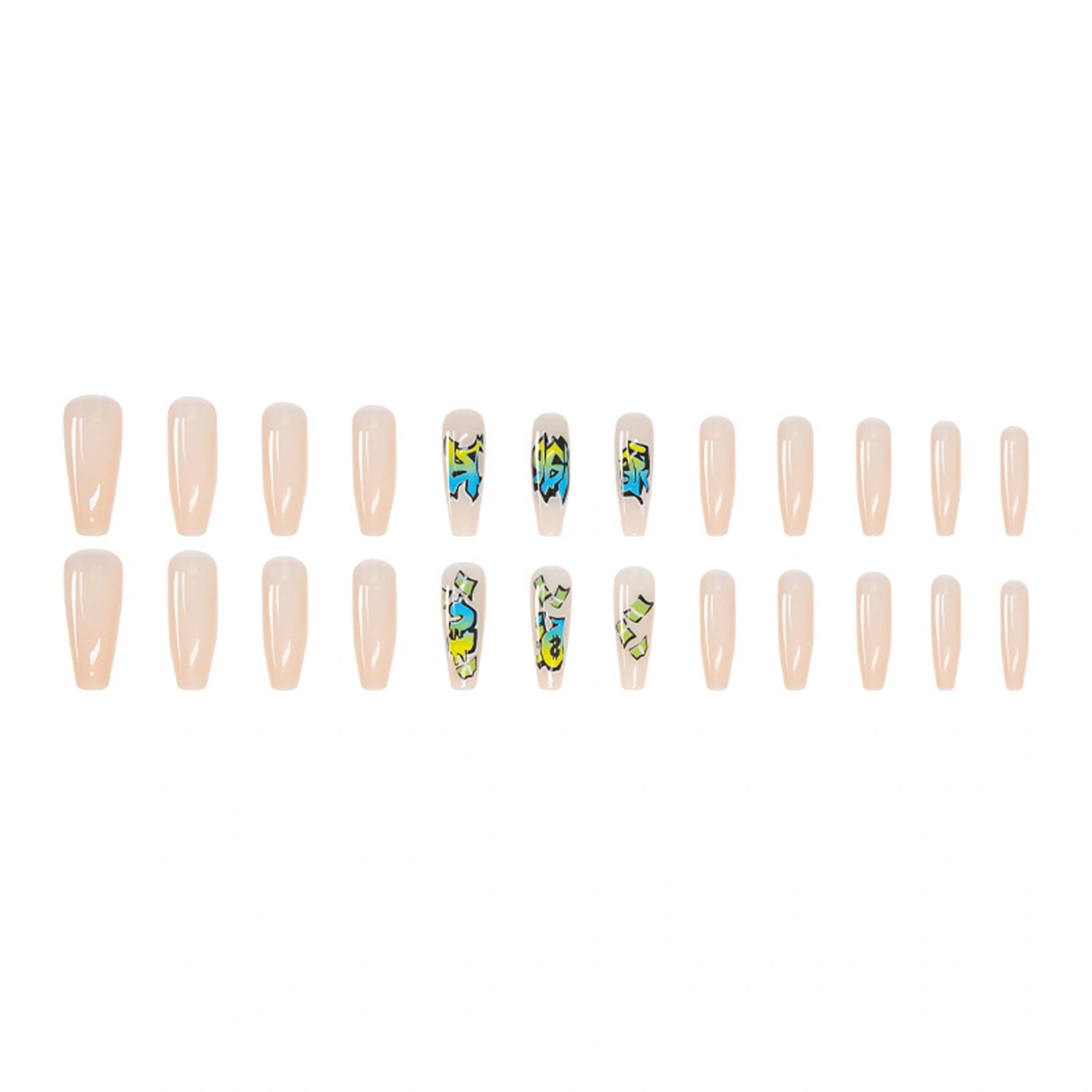 Halloween Press on Nails 24Pcs Punk Graffiti Long Fake Square Nails