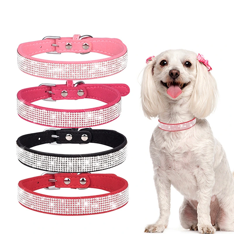 Soft Adjustable Leather Puppy Dog Collar Rhinestone Cat Pet Pink Collar Suit Pet Supplies Cute Pet Cat Dog Puppy Collar Dog Leash