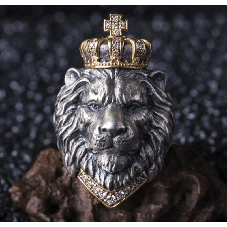 Men's Vintage Lion King Crown Ring Fashion Open Middle Finger Ring Jewelry Cool Boy Punk Nightclub Party Ring