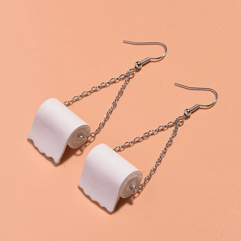 Women Silver Toilet Paper Roll Earrings Hook Earing Polymer Clay Fashion Roll Up Paper Ear Wires