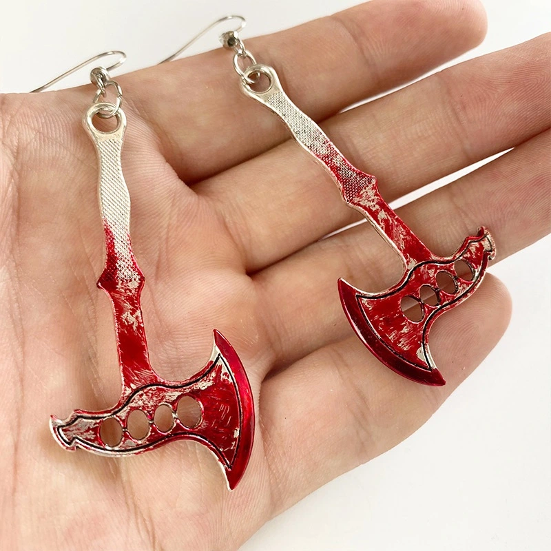 New Exaggeration Horror Bloodstain Scissors Ax Sharp Knife Halloween Dangle Earrings For Women Jewelry Party Gifts