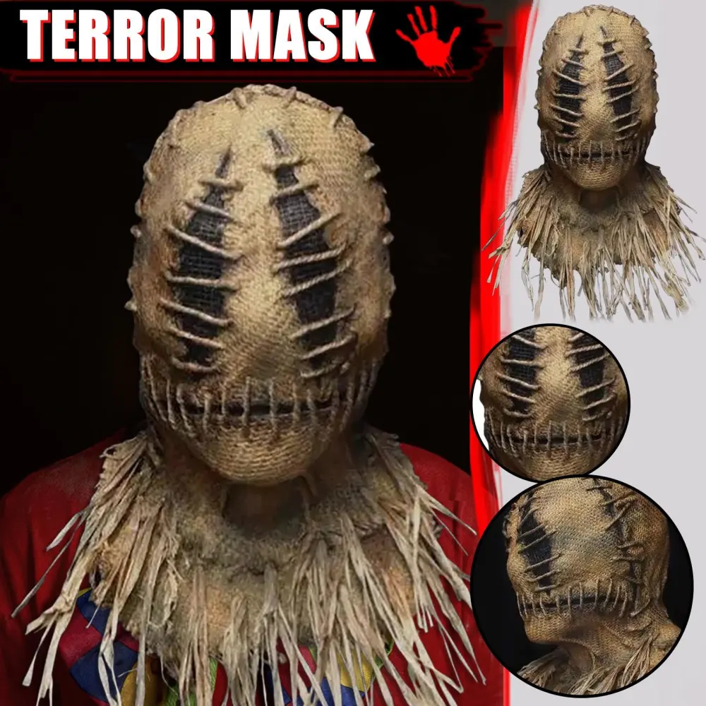 Scary Halloween Scarecrow Mask Headdress Funny Props Horror Atmosphere Masquerade Mask Cosplay Party Props