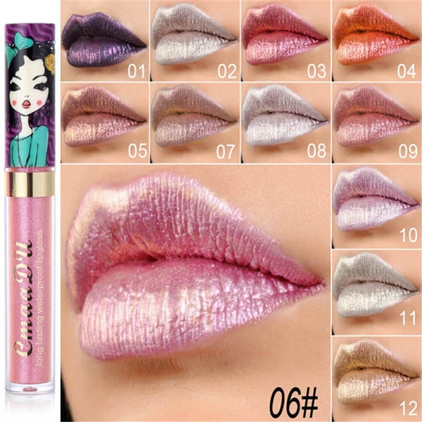 Cmaadu Shimmer Lip Gloss Beauty Girl Diamond Glitter Lip Tint Waterproof Long Lasting 12 Color Gold Flash Liquid Lipstick Comestics