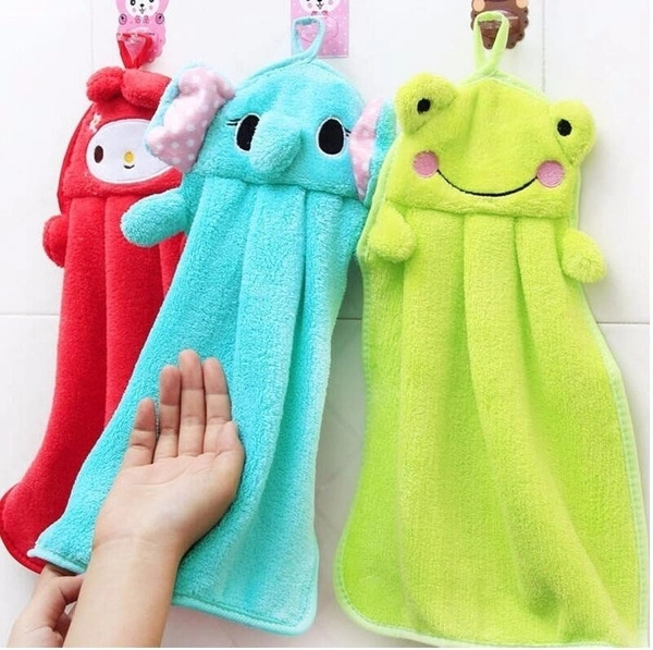 Nursery Hand Towel Soft Plush Fabric Cartoon Animal Hanging Wipe Bathing Towel