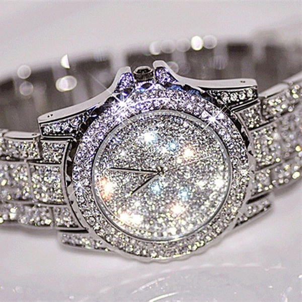 New Diamond Rhinestone Luxury Silver Gold Watch Fashion Bling Bling Fashion Diamond Watch High Quality Lady Wristwatches