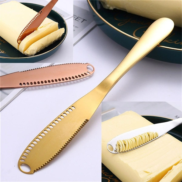 Butter Knife Stainless Steel Cheese Butter Knife with Hole Multi-function Wiping Cream Bread Jam Knife Cutting Cheese Kitchen Gadgets