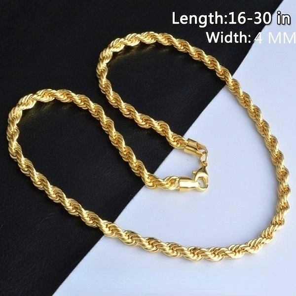 Italy Twisted Chain Necklace Men Women Fashion Necklaces Bride Wedding Engagement Chain Necklace (Size: 16-30inch, 4mm)