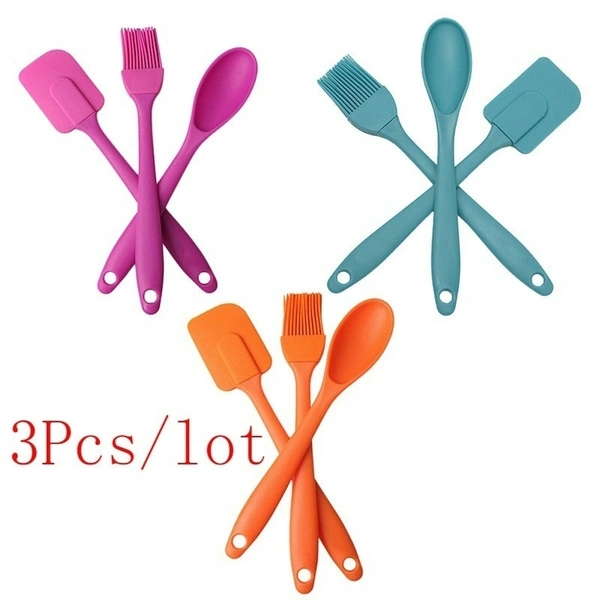 3Pcs Creativity Silicone Spatula Scraper Brush Spoon Kitchen Baking Tools Set Accessories