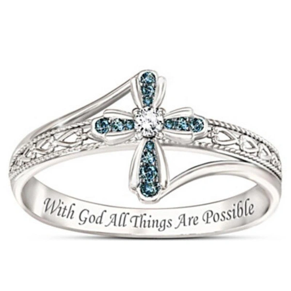 Exquisite Women's Fashion 925 Sterling Silver Cross Green Gemstone Ring