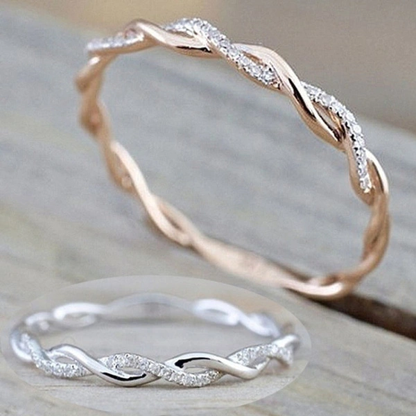 Diamond Ring Engagement Ring Diamond Anniversary Twined Vine Simple Infinity Eternity Ring Bridal Women Promise Ring Anniversary Gold Wedding Bands Size 6-10