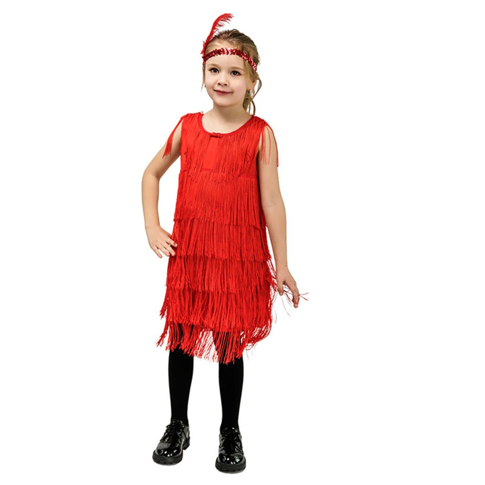 Girl Tassel Dress Halloween Round Neck Sleeveless Dance Dress