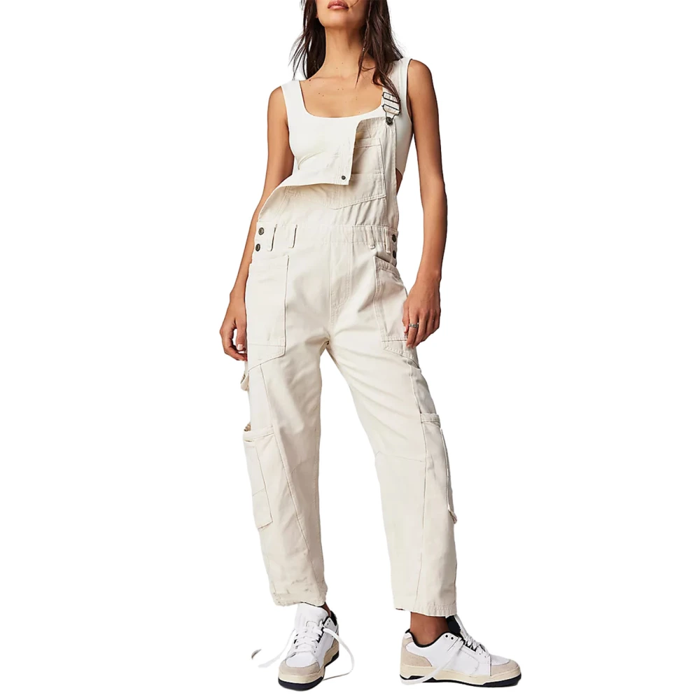 Spring Summer Overalls for Women, Solid Color Stretchy Denim Jumpsuit