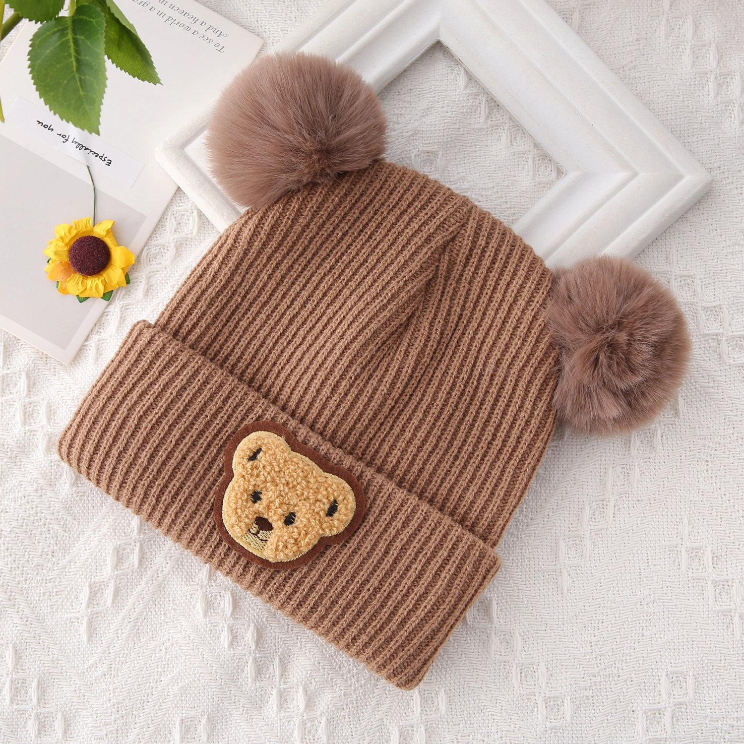 Baby Winter Hat Cute Bear Pattern Knit Beanie Warm Cap for Infant 