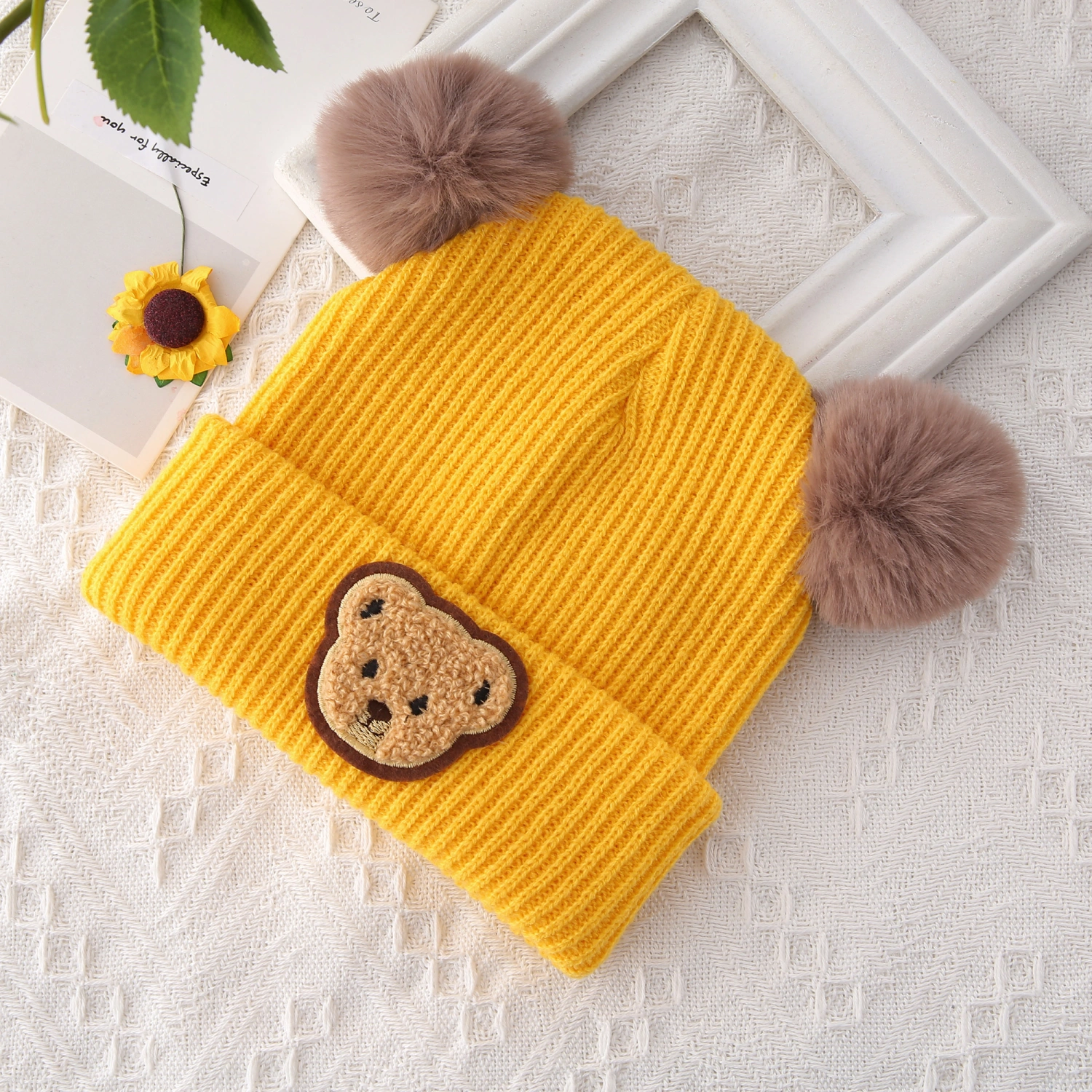 Baby Winter Hat Cute Bear Pattern Knit Beanie Warm Cap for Infant 