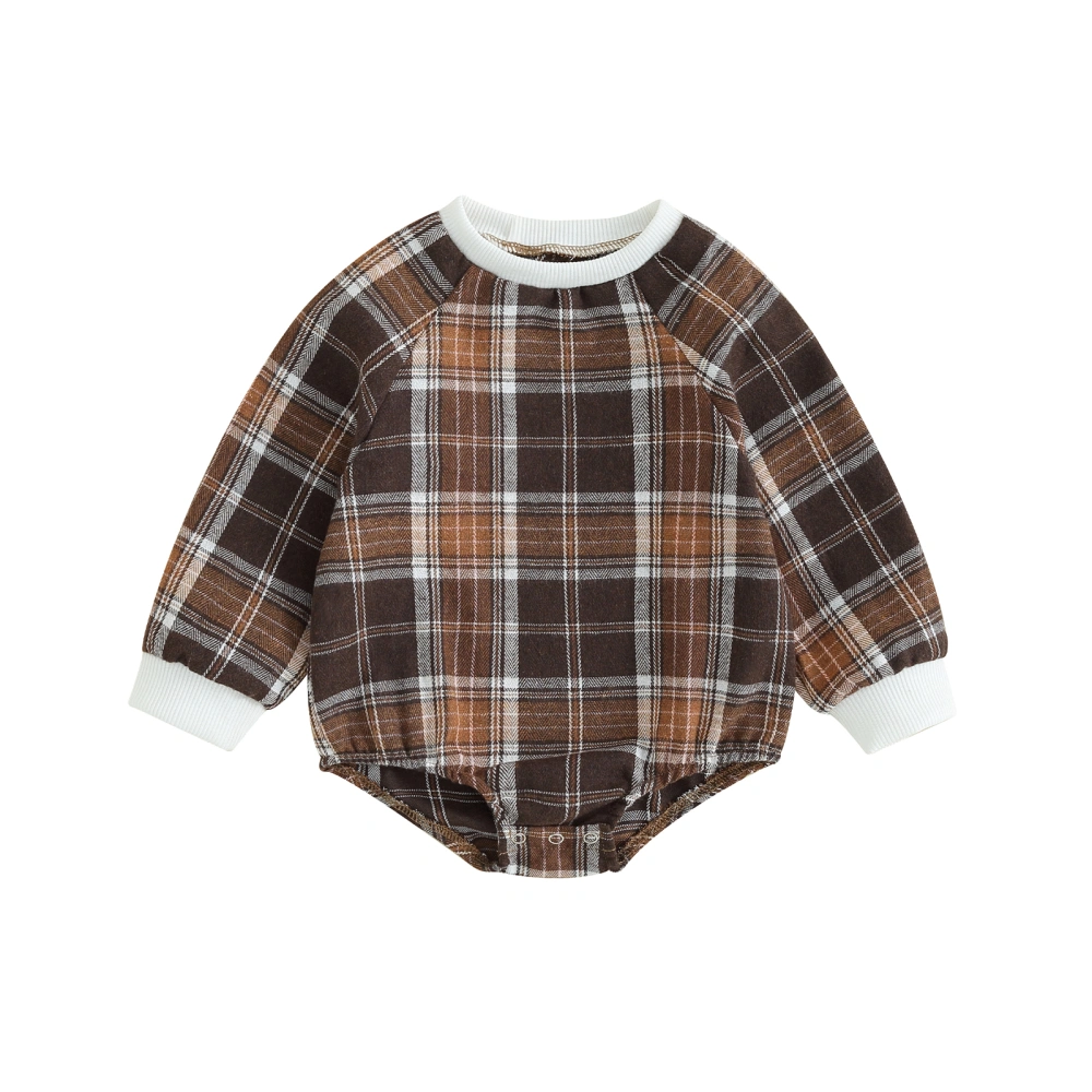 Infant Baby Fall Sweatshirt Jumpsuit Plaid Print Long Sleeve Romper