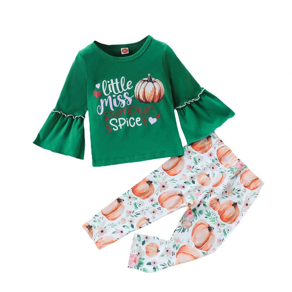 Toddler Girl Halloween Outfits Letter Print T-Shirts Pumpkin Pants