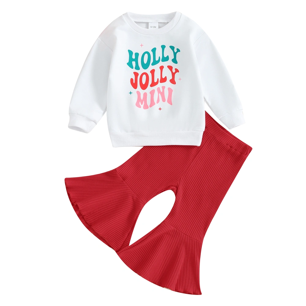 Girls Christmas Pants Set Long Sleeve Letters Sweatshirt Flare Pants