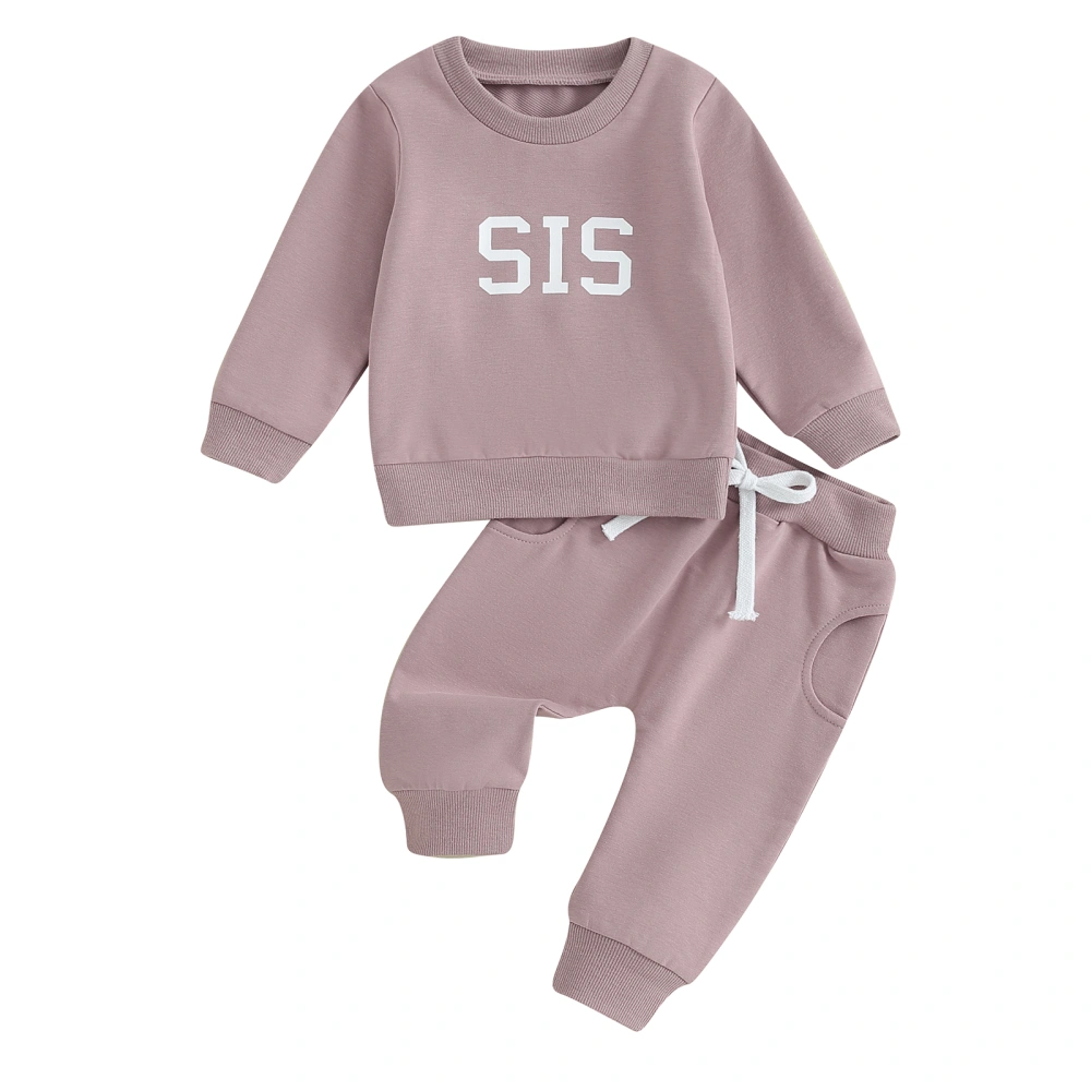 Baby Girl Outfits Toddler Round Neck Sweatshirt and Solid Color Pants