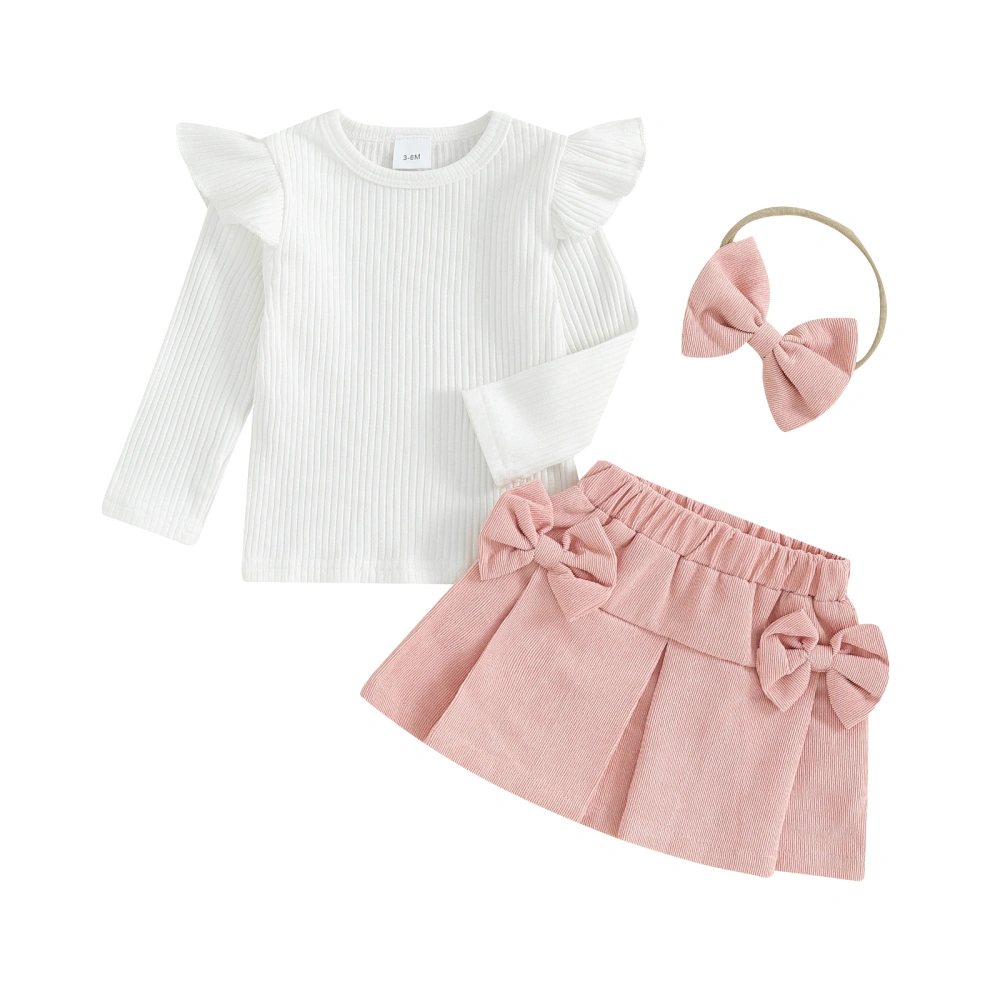 Baby Girls Skirt Outfits Ribbed Tops and Corduroy Mini Skirt Headband