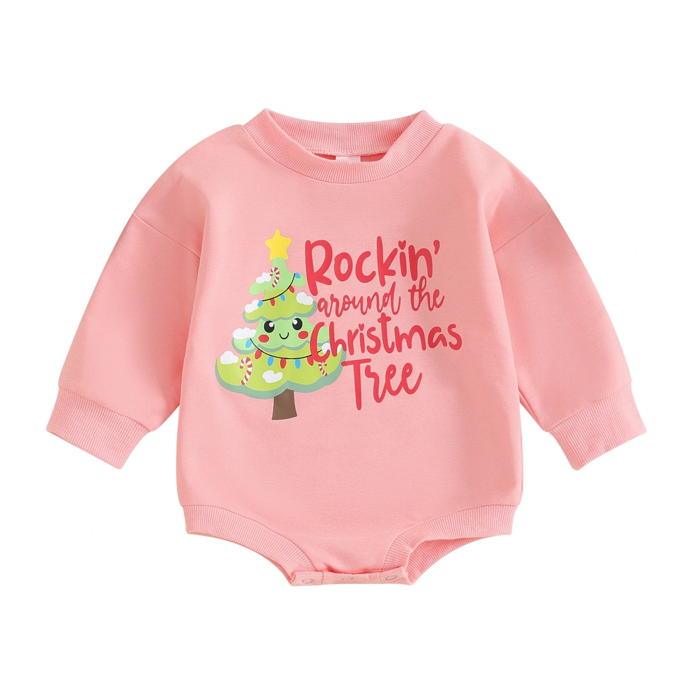 Baby Christmas Romper Long Sleeve Crew Neck Tree/Hat Print Bodysuit