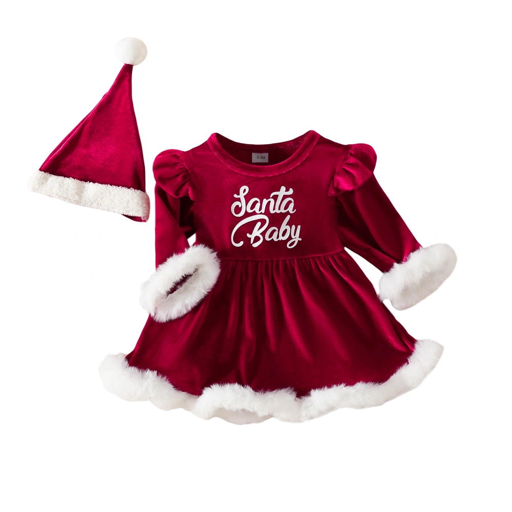 Infant Girl Santa Costume Outfit Long Sleeve A-Line Romper + Hat