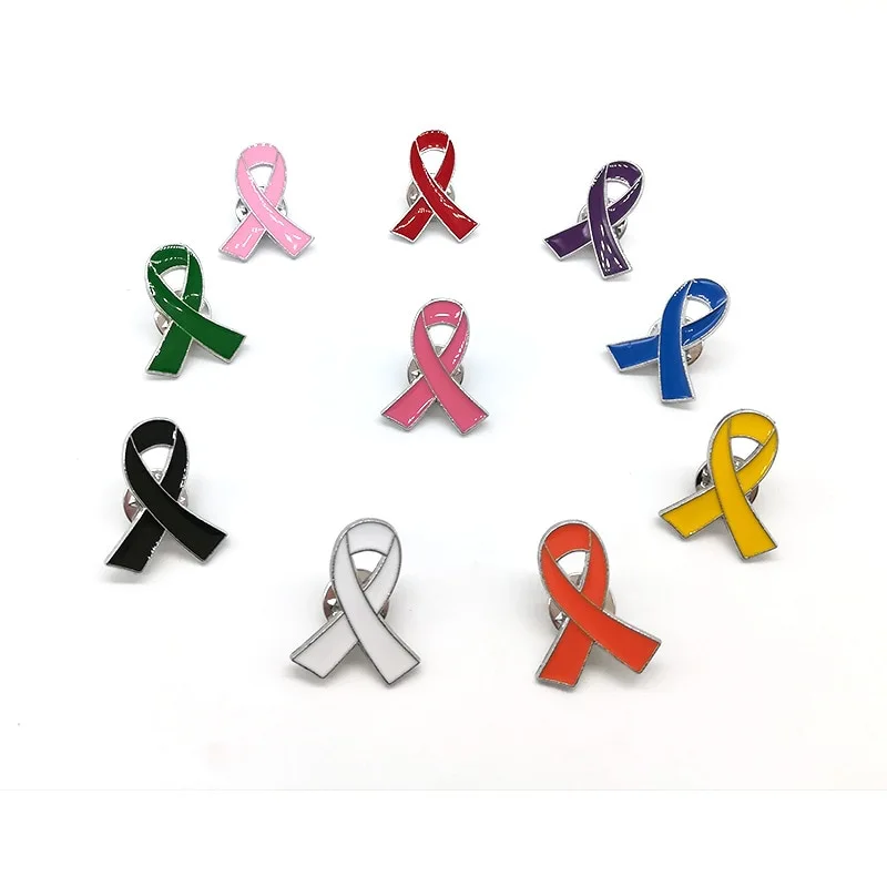 Pink Ribbon Breast Cancer Enamel Pins Red Green Yellow Purple White Blue Black Orange Rose Prevention Awareness Badge Brooches