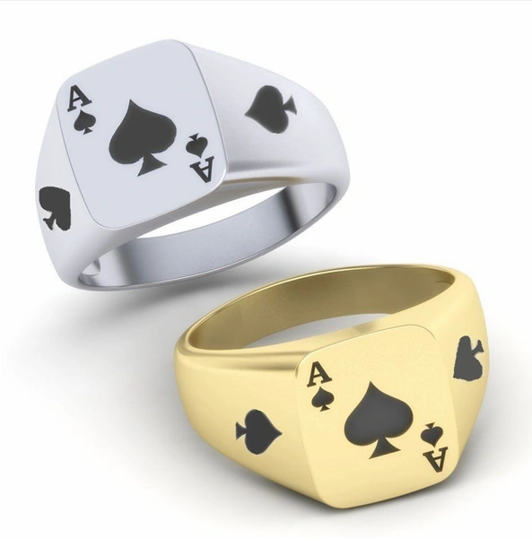 New Fashion 316L Stainless Steel Playing Card Spades A Men's Titanium Ring Jewelry