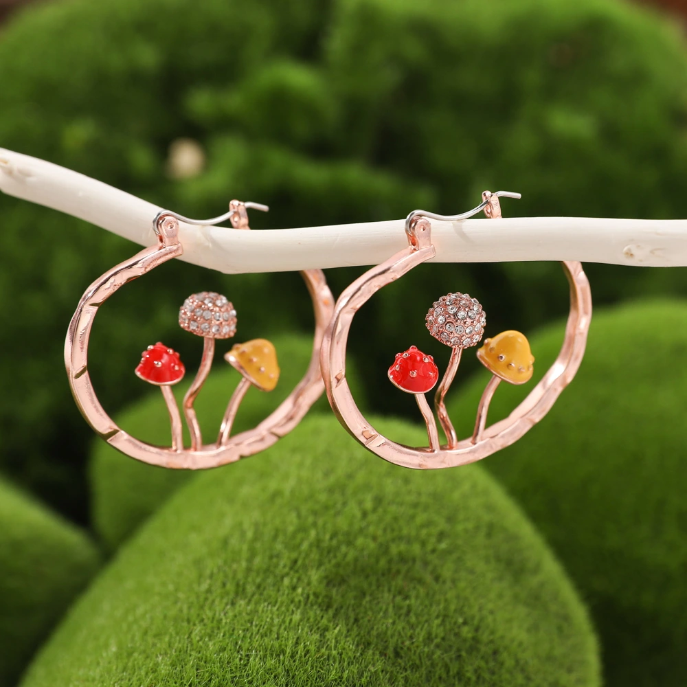 Stereoscopic Mushroom Earrings with Small Original Design, New Simple Copper Diamond Earrings