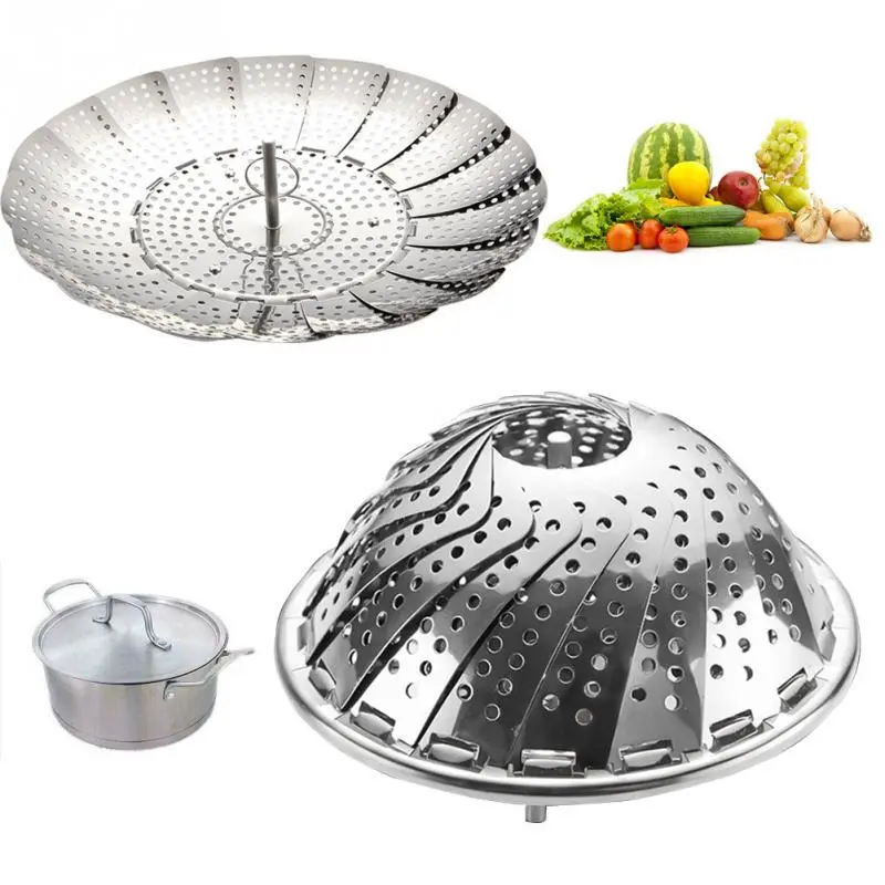 Folding Dish Steam Stainless Steel Food Basket Mesh Vegetable Vapor Cooker Steamer Expandable