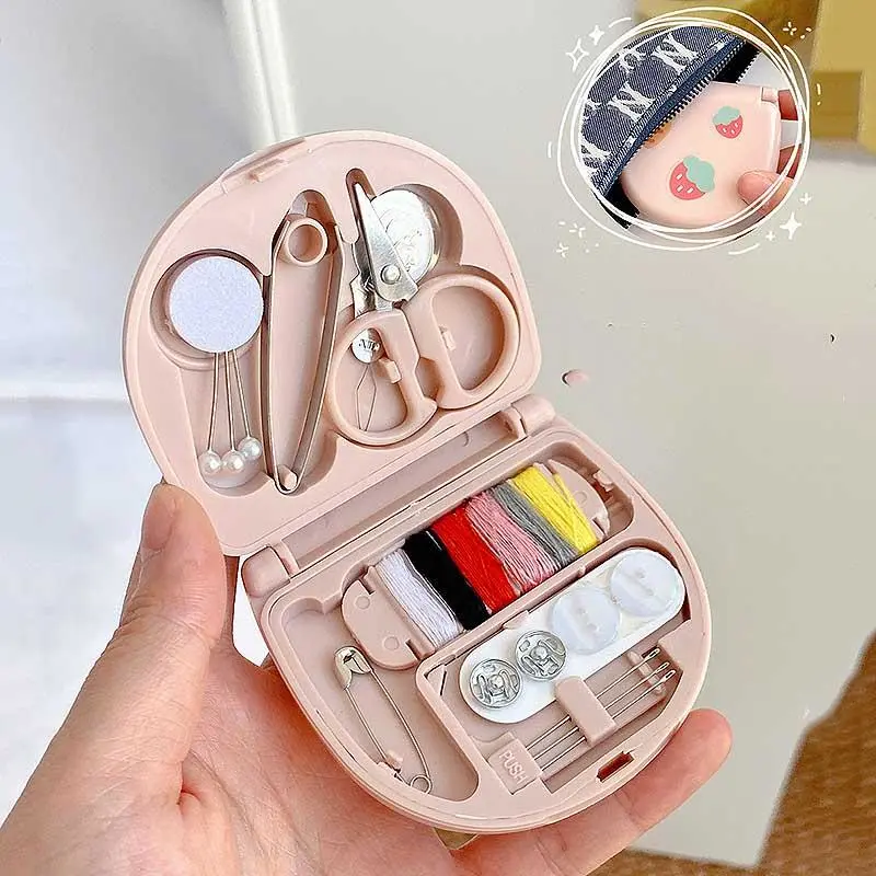 1 Set Buttons Pins Storage Boxes Sewing Box Household Portable Travel Mini Sewing Kit Scissor Thimble Needle Threads Box Set