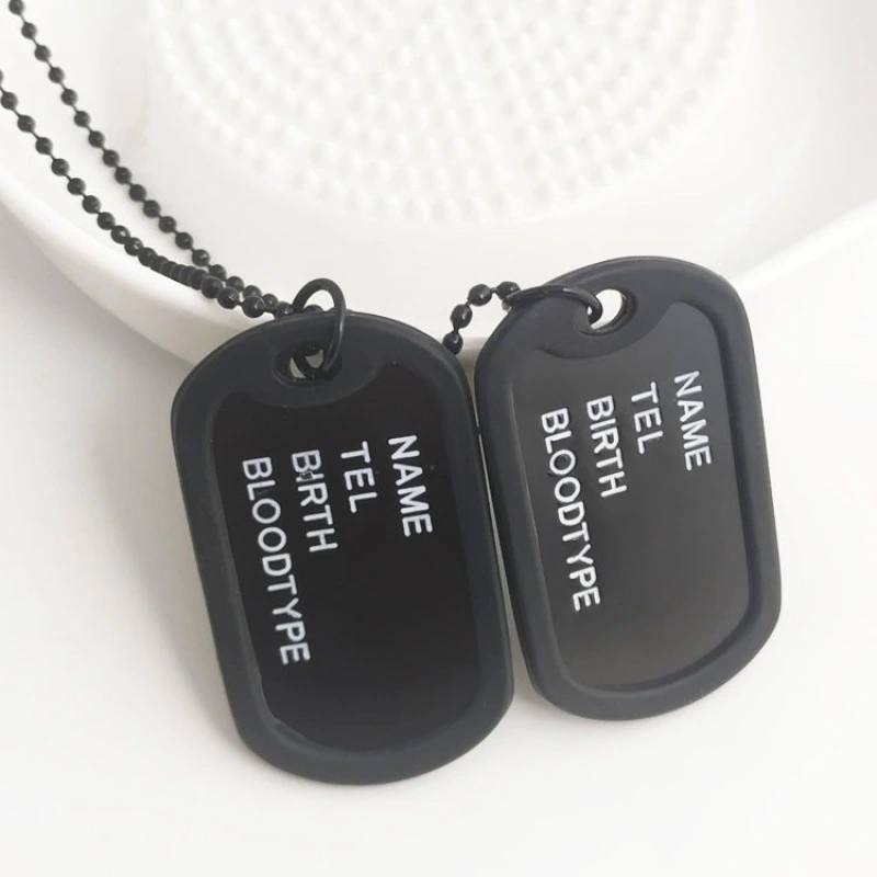 New Hot Men Military Army Style Black 2 Dog Tags Chain Beads Pendant Necklace