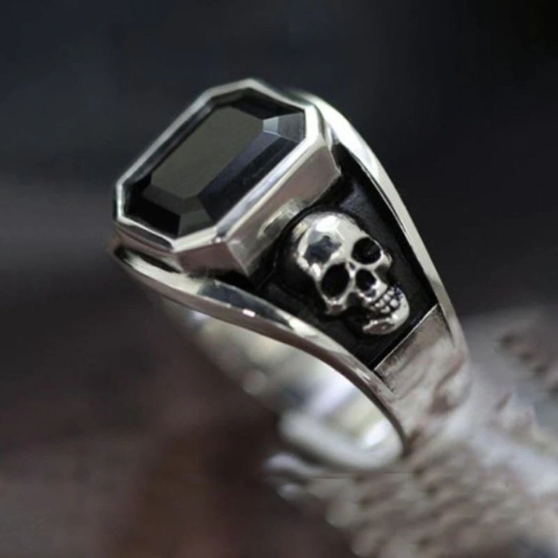 Men's Punk Accessories Silver Color Skull Ring Black Zircon Anniversary Gift Commemorative Hip Hop Unisex Jewelry Men's Viking Skull Ring