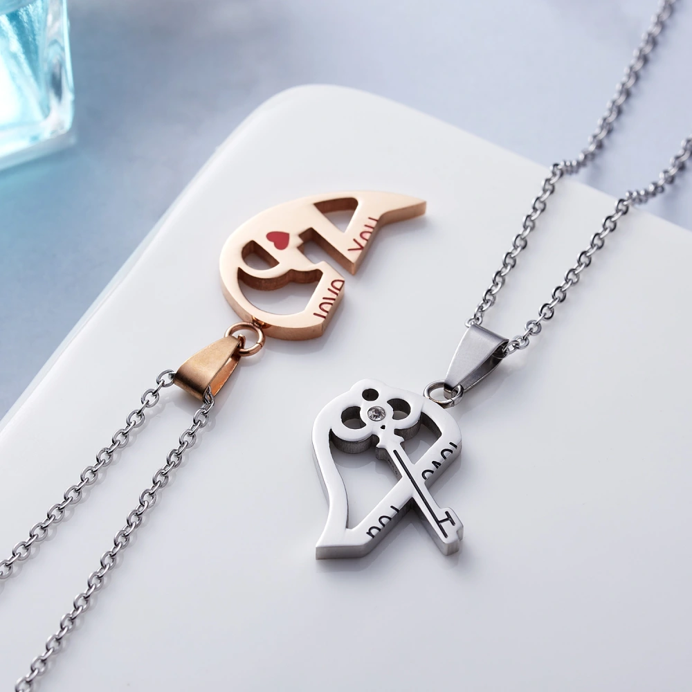 1 pair Fashion Couple Heart Shape Pendant key Necklace for women for man "Love You" Unisex Lovers Couples Jewelry Fashion Gift Accessories