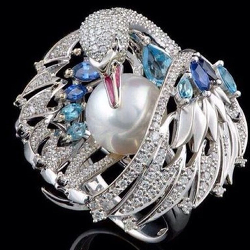 Dignified Elegant Swan Shape Rhinestone Ring Women Wedding Ring Jewelry Anniversary Gift