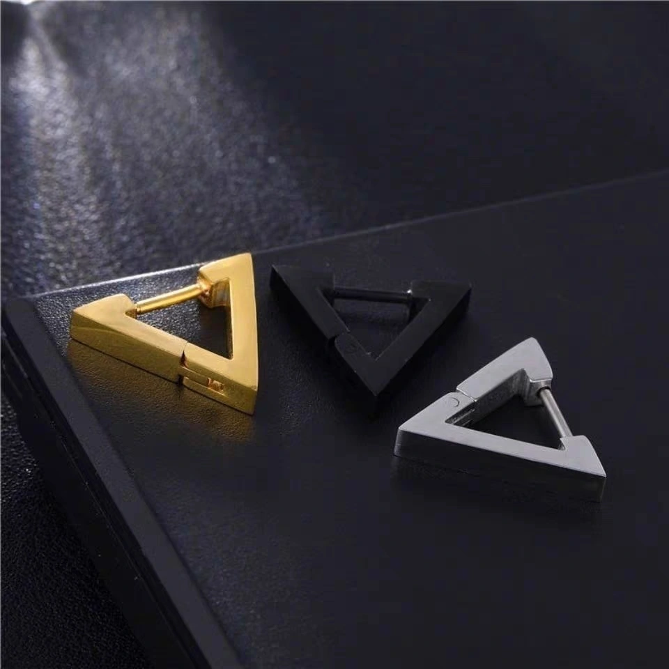 Men Cool Punk Style Earrings Ladies Titanium Steel Triangle Personality Jewelry Perforated Earrings