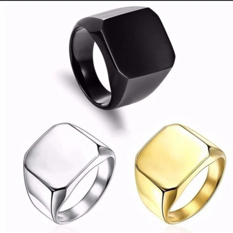 Domineering Gold Plated Men's Business Type Smooth Square Solid Wedding Ring Jewelry Size 7-13