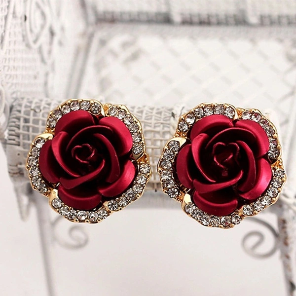 Women's Rose Shaped Alloy Rhinestone Stud Earring