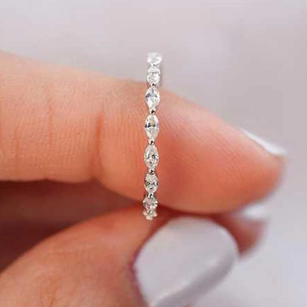 Exquisite Fashion Accessories Luxurious 925 Sterling Silver Natural Marquise Wedding Band Eternity Diamond Stacking Ring Fine Jewelry for Women Engagement Party Wedding Anniversary Gift Elegant Bride Promise Rings Size 4-12 Bague Femme