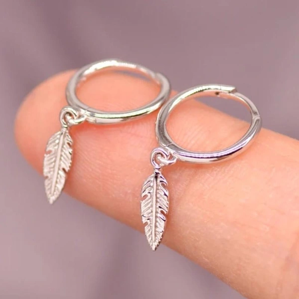 Trendy 925 Sterling Silver Leaf Dangle Hoop Earrings for Women Daily Casual Simple Jewelry Gift