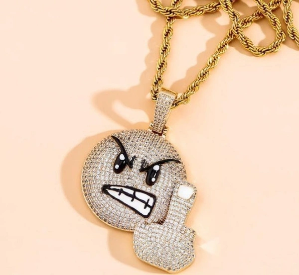 Male and Female Hip-hop Rappers Design "International Friendly Gesture" Inlaid Micro-dense Zircon Angry Expression Pendant Necklace