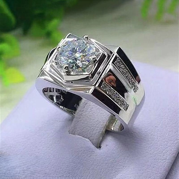 Men's silver-plated double row diamond ring wedding engagement ring luxury simple party diamond ring anniversary boyfriend birthday party gift ring