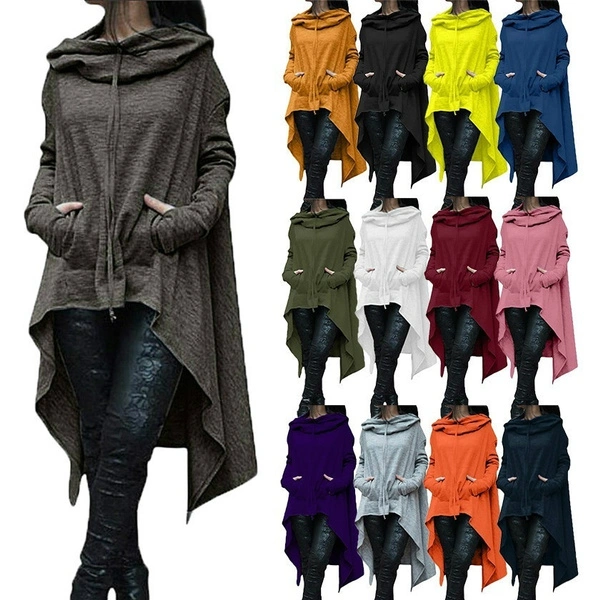 Solid Color Oversize Women Batwing Hooded Asymmetric Casual Loose Coat Sweatshirts Pullover Poncho Cape