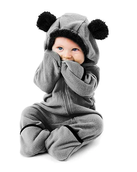 Autumn Winter Newborn Infant Baby Bear Boys Girls Zipper Hooded Romper Jumpsuit Clothes for 0-3 Years