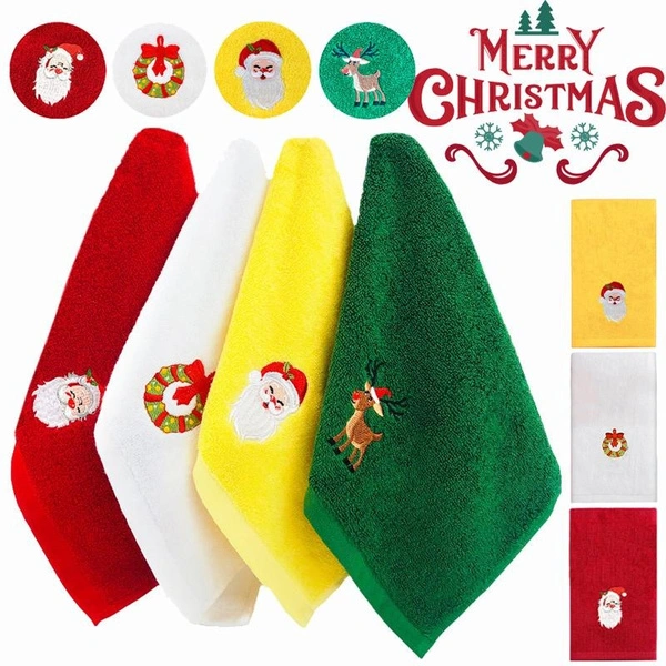 1PCS Christmas Towel, Kitchen Towel Embroidered Santa Claus Reindeer Christmas Towel Mini Hand Towel, Home Kitchen Bathroom Cleaning Towel, Embroidered Christmas Gift