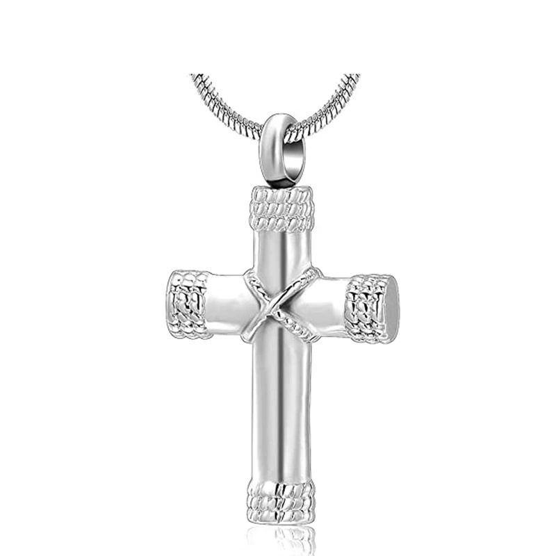 Stainless Steel Funeral Cremation Gold Cross Pendant Keepsake Urn Necklace for Ashes Memorial Jewelry